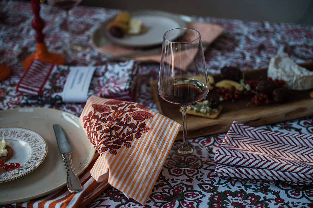 MEADOW GREEN hand block printed tablecloth