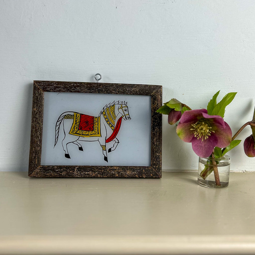 HORSE WHITE Indian glass painting - multiple available