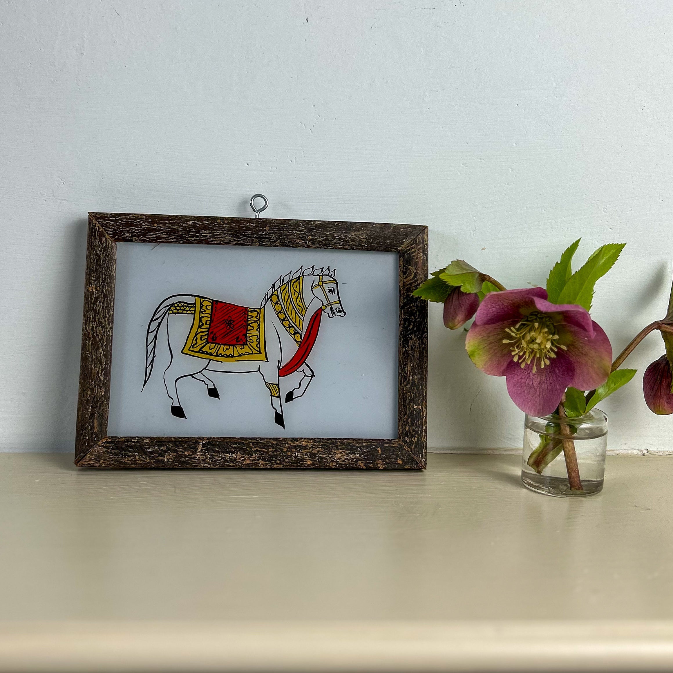 HORSE WHITE RIGHT Indian glass painting - multiple available