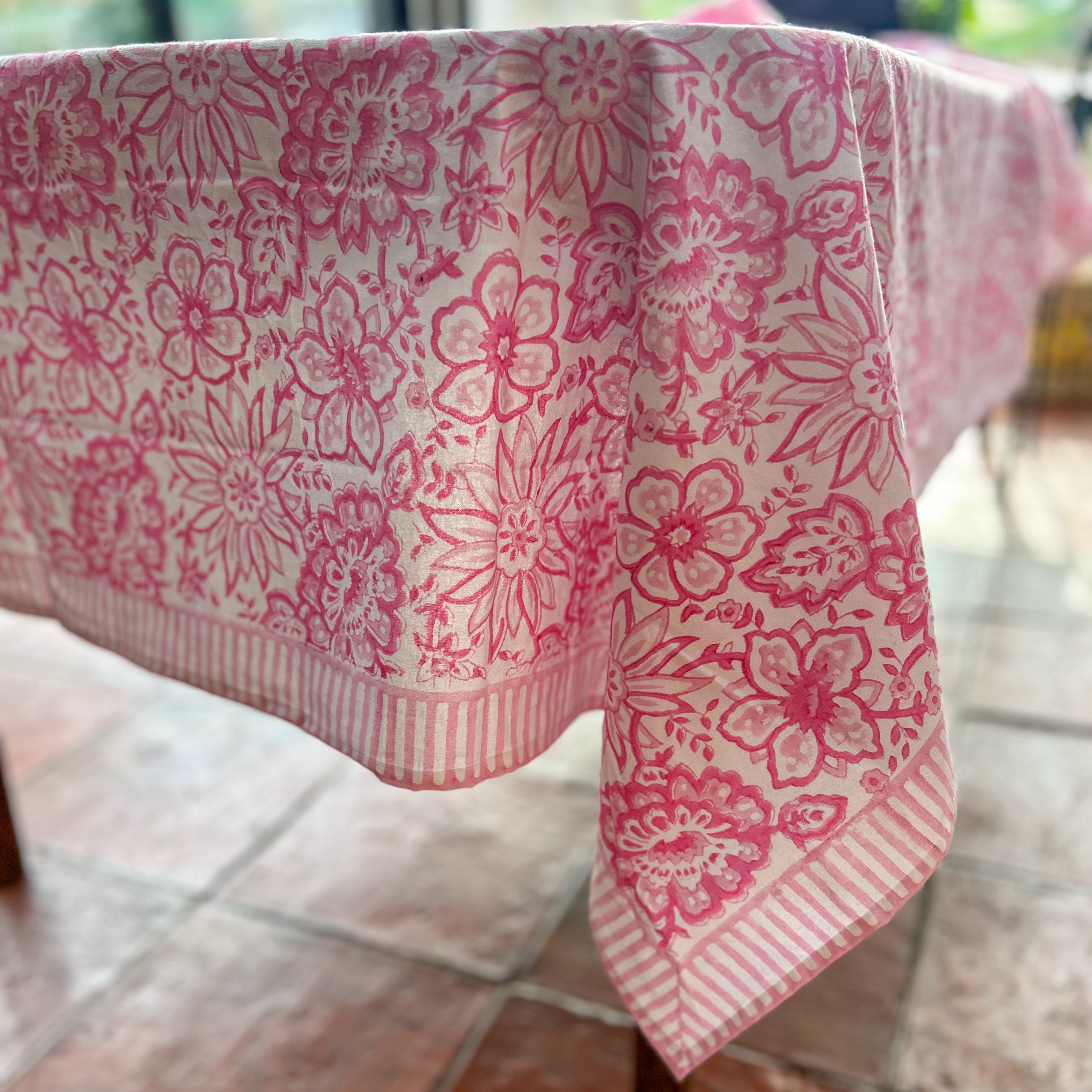 MEADOW SOFT PINK hand block printed tablecloth