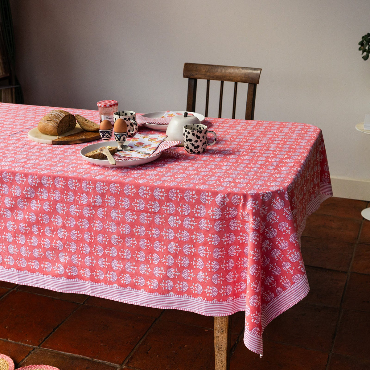 NEW FAN CORAL hand block printed tablecloth