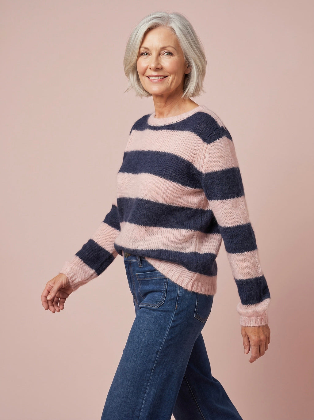 Sasha Chunky Mohair & Merino Striped Knit Jumper