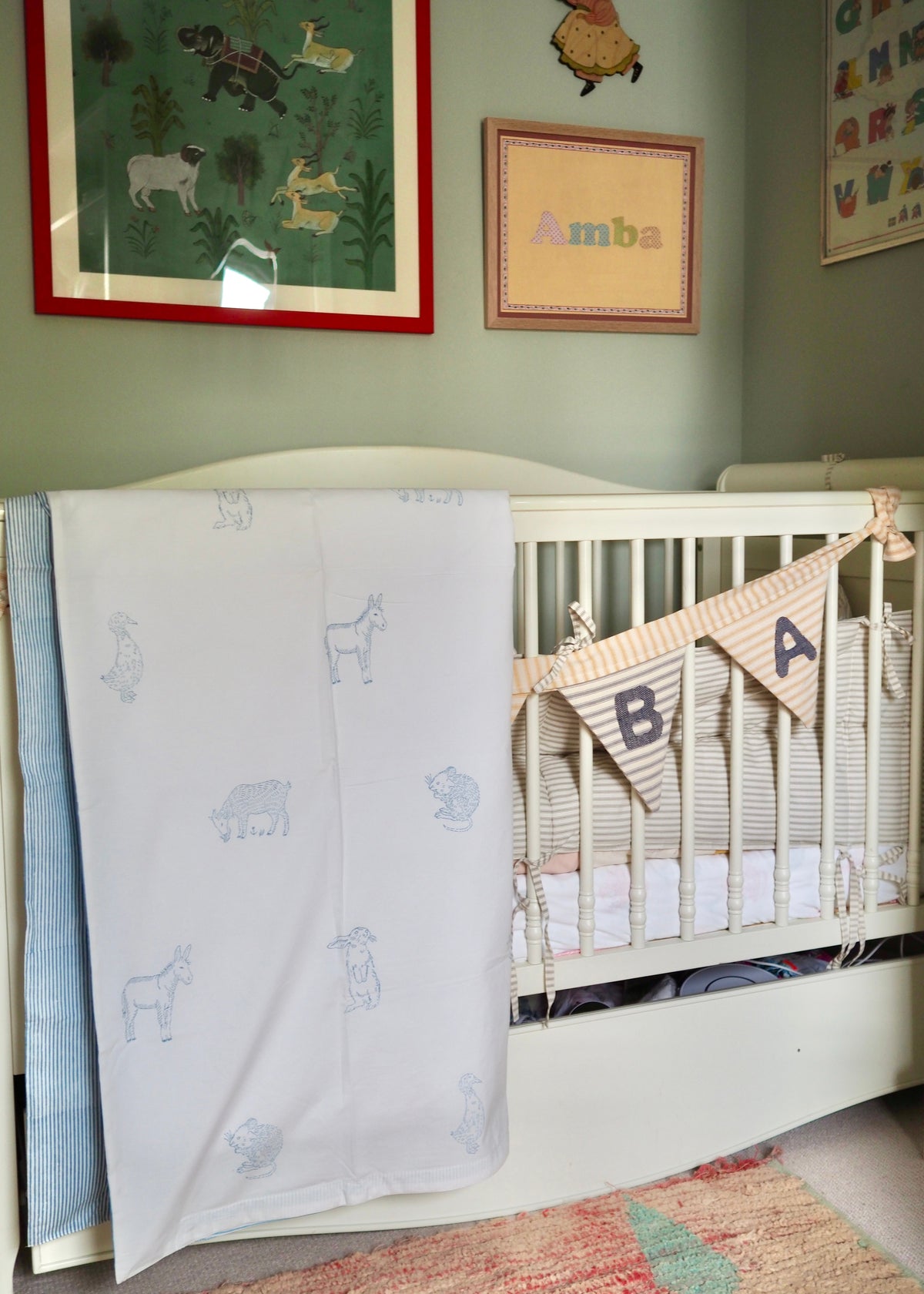 Blue Farmyard Animals Reversible Cot Duvet Cover