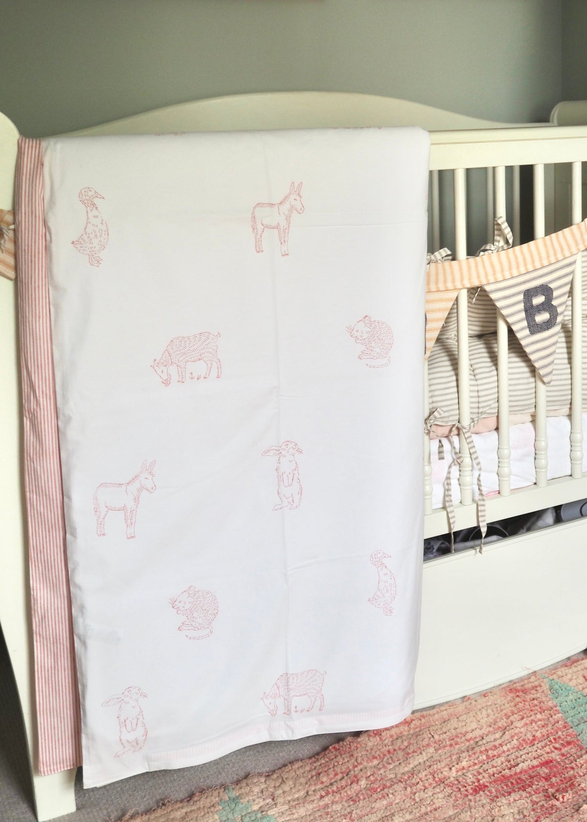 Pink Farmyard Animals Reversible Cot Duvet Cover