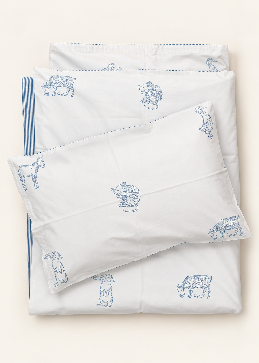 Blue Farmyard Animals Reversible Cot Duvet Cover