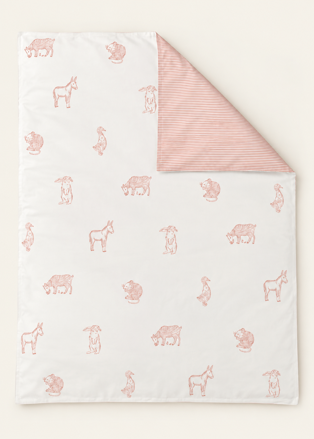 Pink Farmyard Animals Reversible Cot Duvet Cover