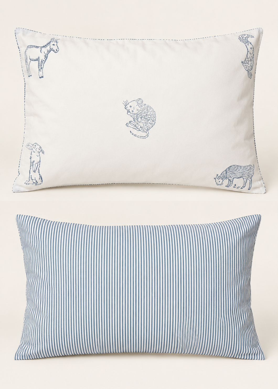 Blue Farmyard Reversible Cot Pillowcase