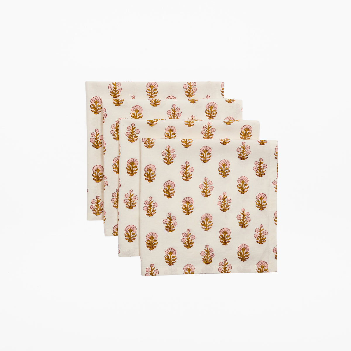 Ditsy Florals - Rose & Harvest Gold - Block Printed Cotton Napkins - Set of 4 (Pre-order November 1st )