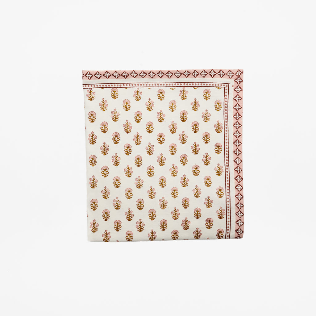 Ditsy Florals Rose & Harvest Gold - Block Printed Cotton Tablecloth ( Pre-order November 1st )