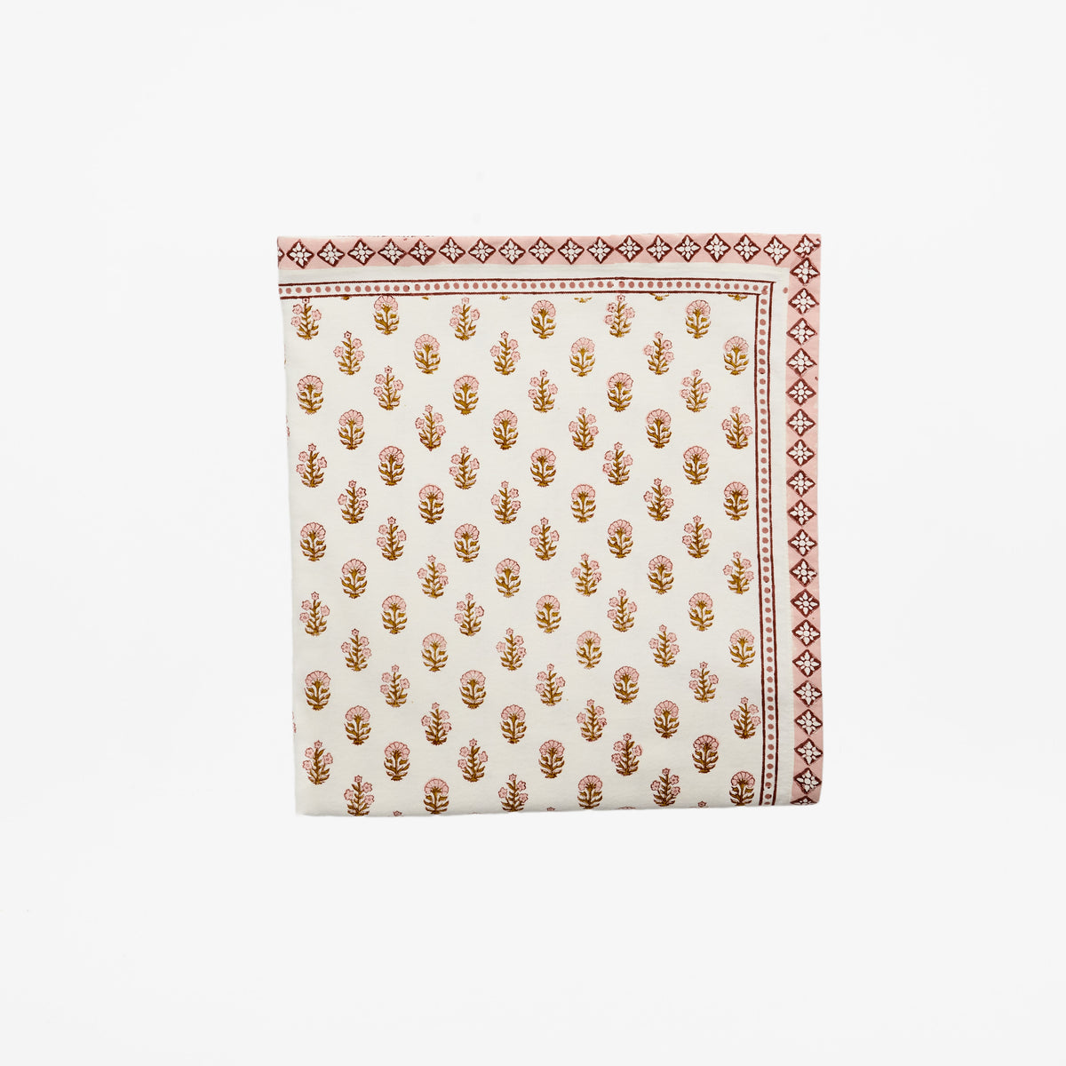 Ditsy Florals Rose & Harvest Gold - Block Printed Cotton Tablecloth ( Pre-order November 1st )