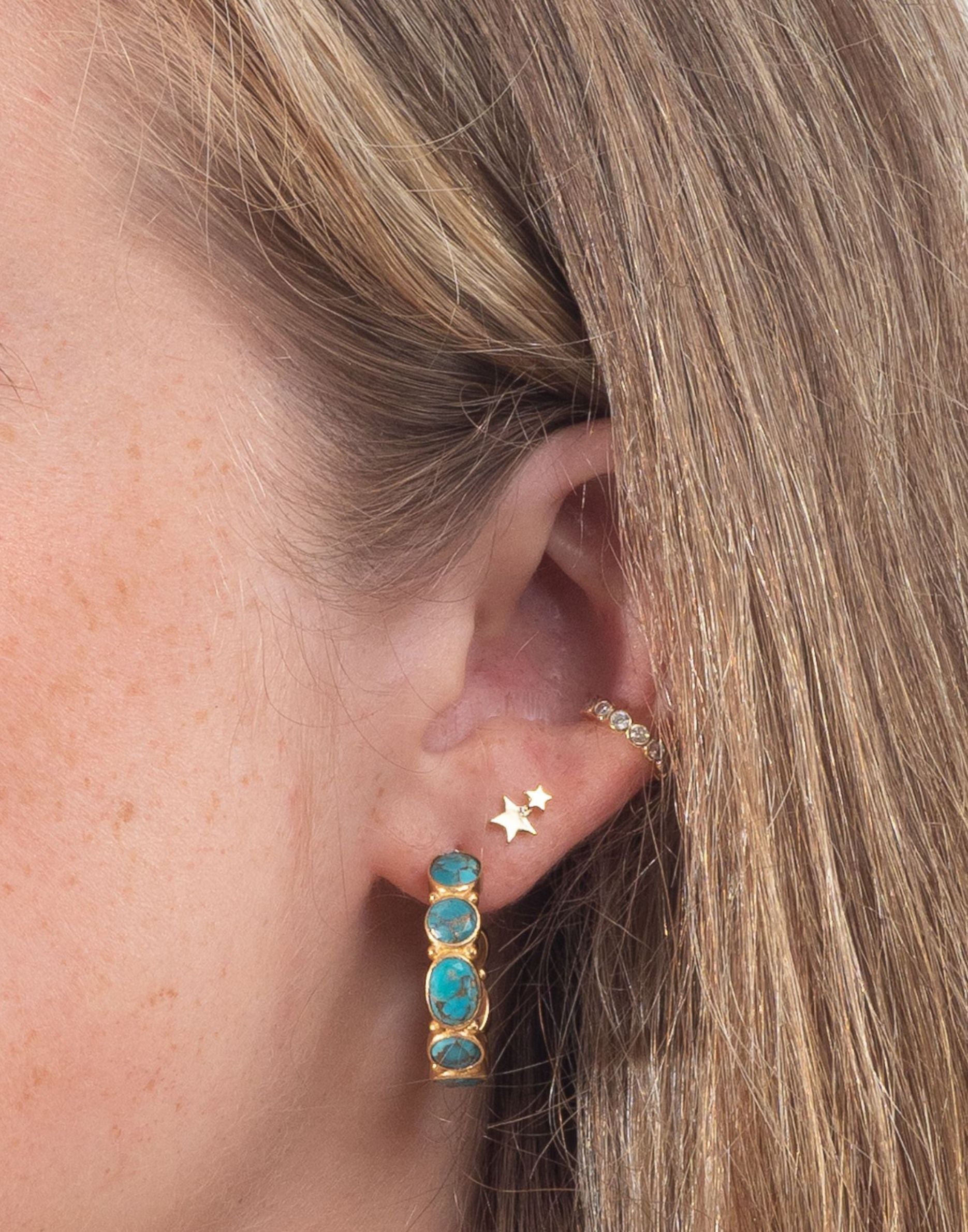 Gold Double Star Stud Earrings