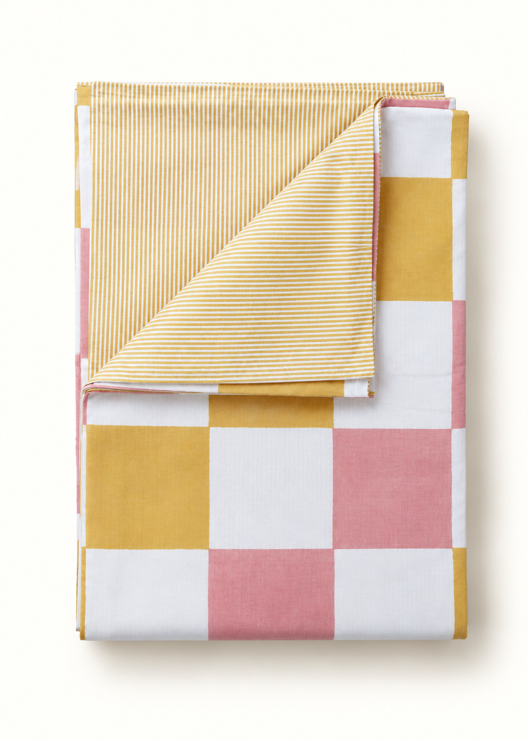 Pink Check & Yellow Stripe Reversible Single Duvet Cover