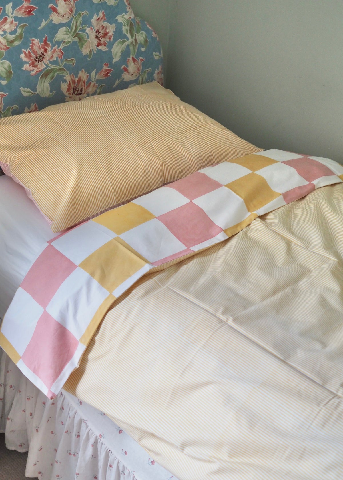 Pink Check & Yellow Stripe Reversible Single Duvet Cover