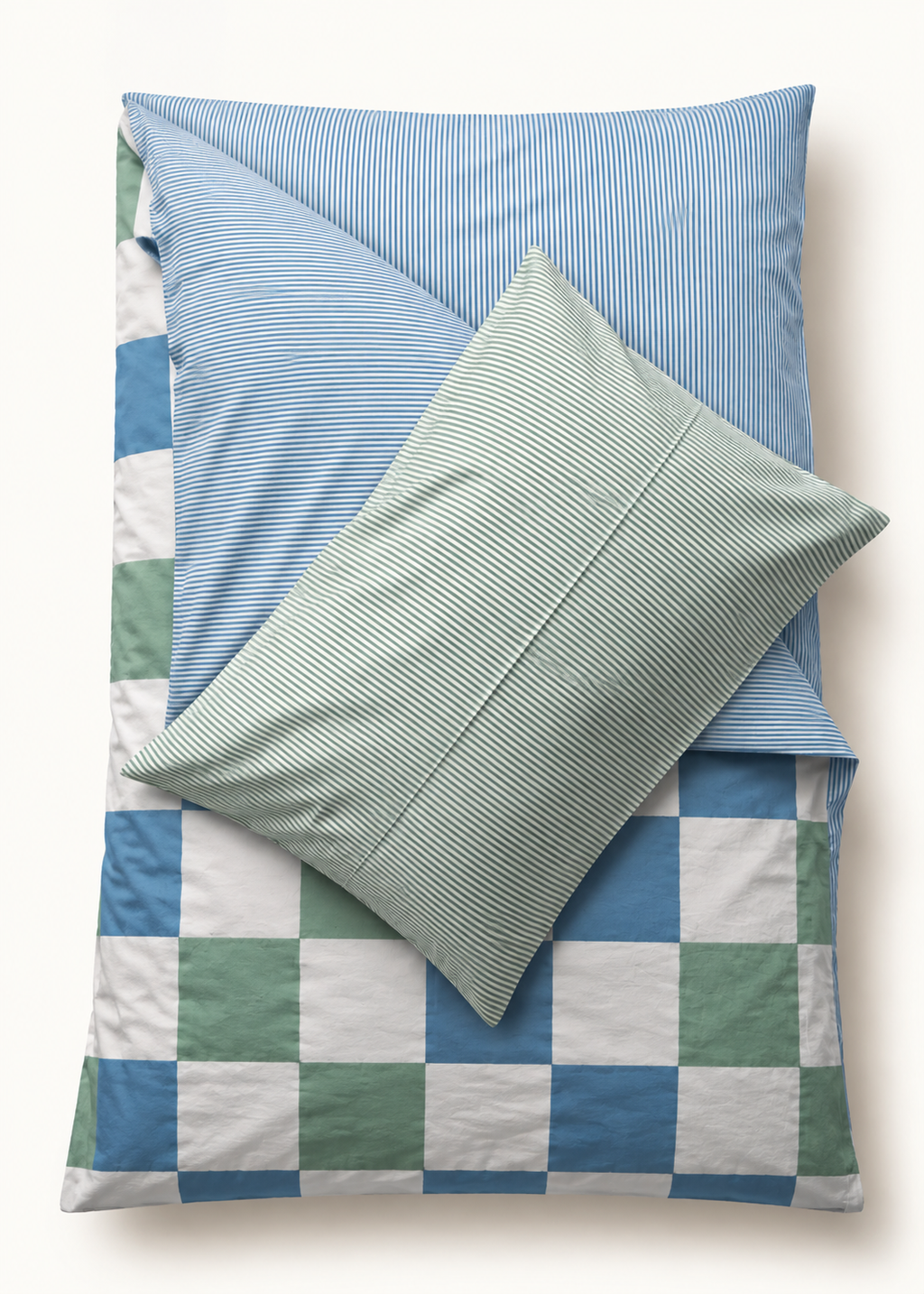 Blue Check & Green Stripe Reversible Single Duvet Cover