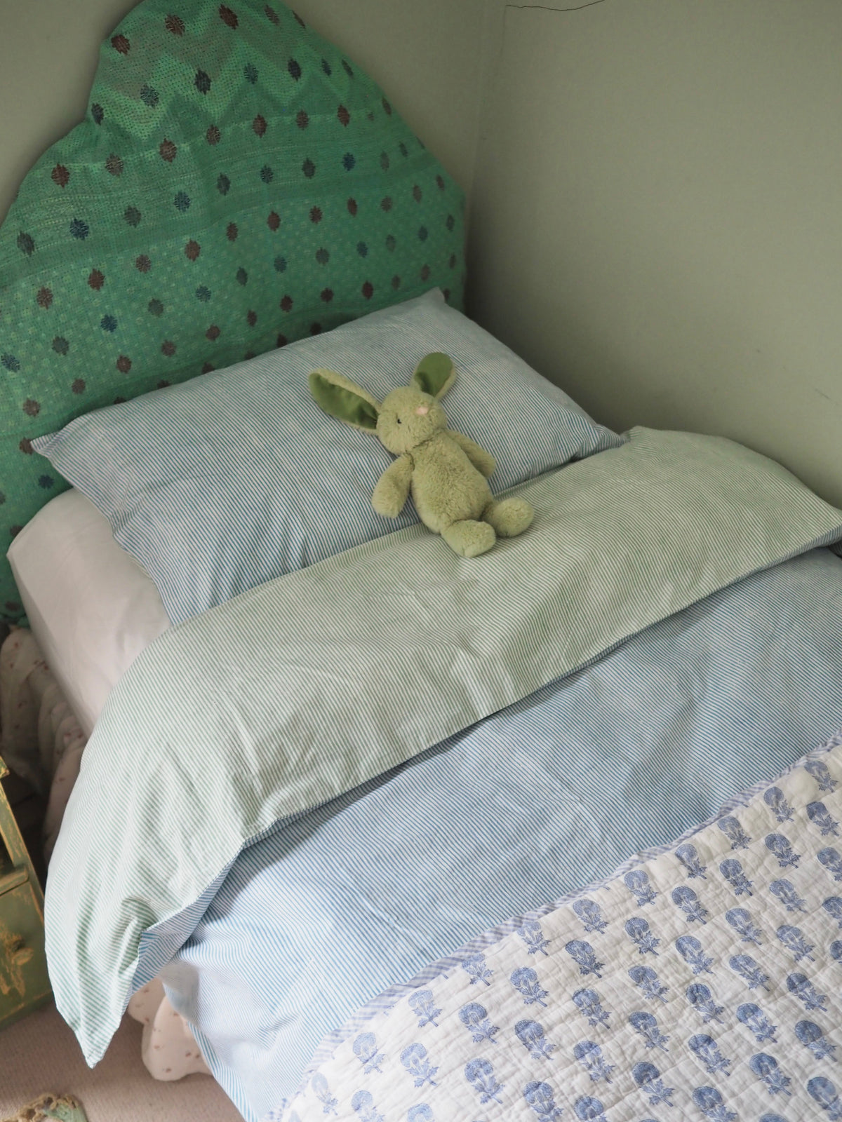 Blue & Green Reversible Stripe Single Duvet Cover
