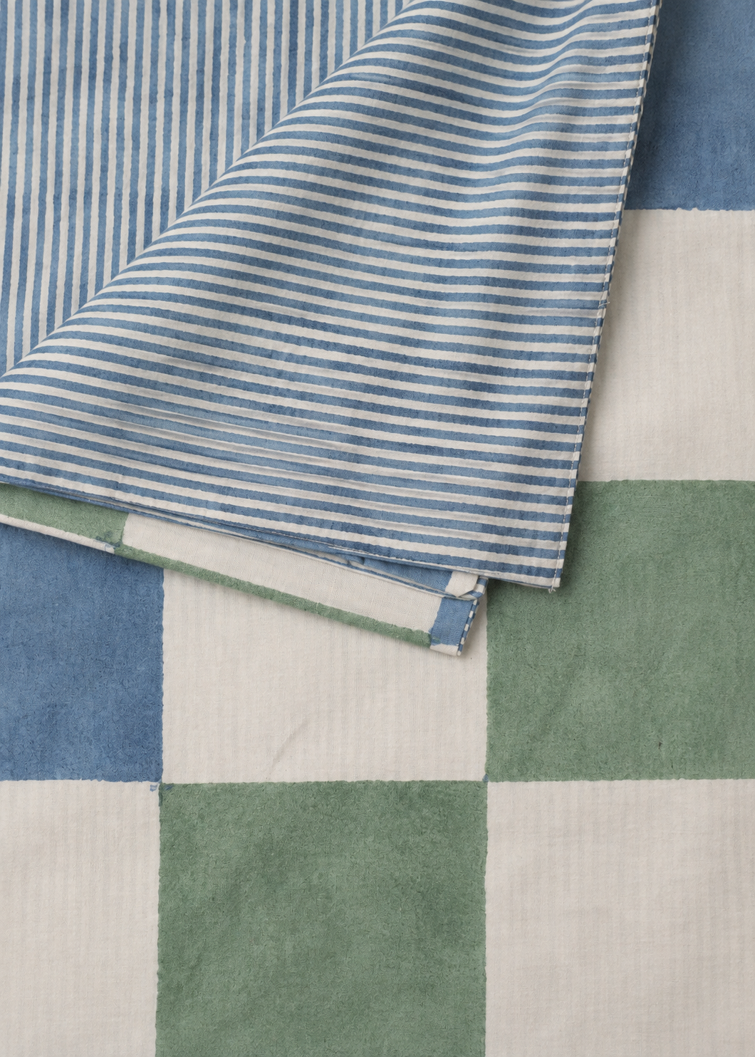 Blue Check & Green Stripe Reversible Single Duvet Cover
