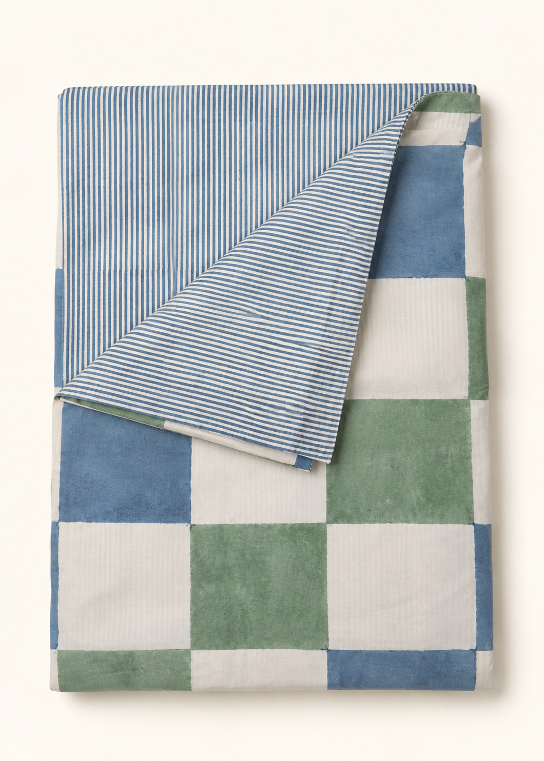 Blue Check & Green Stripe Reversible Single Duvet Cover