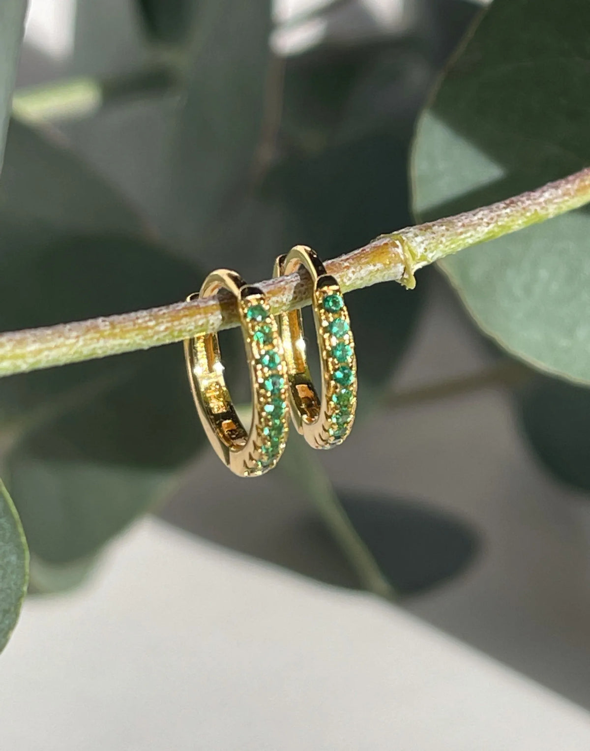 Emerald Quartz Huggie Earrings
