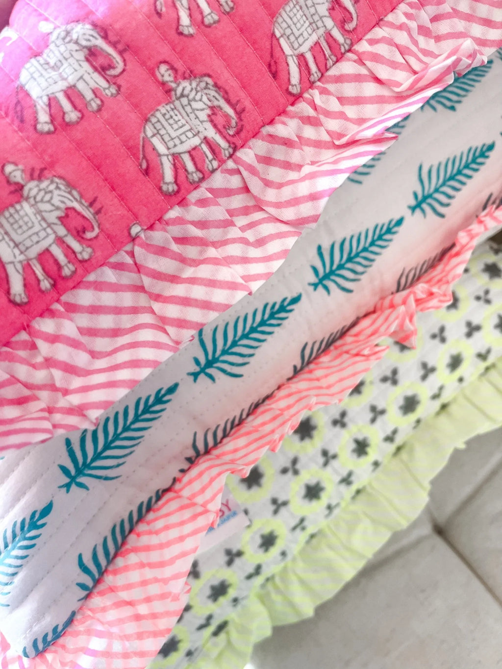 QUILTED RUFFLE CUSHION | ESTHA IN NEON