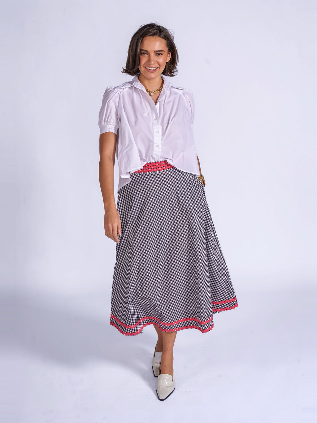 'FEATHER' SKIRT IN BLACK GINGHAM
