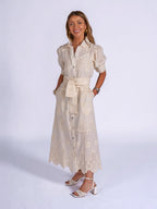 'SANI' PETITE MIDI DRESS IN CLOTTED CREAM