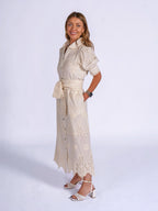 'SANI' PETITE MIDI DRESS IN CLOTTED CREAM