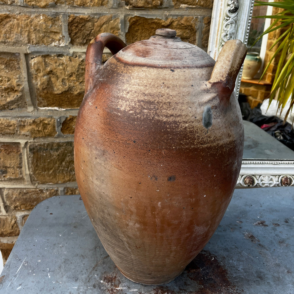 A Late 19th Century French Salt-Glazed Stoneware Vinegar Jar with Twin Handles