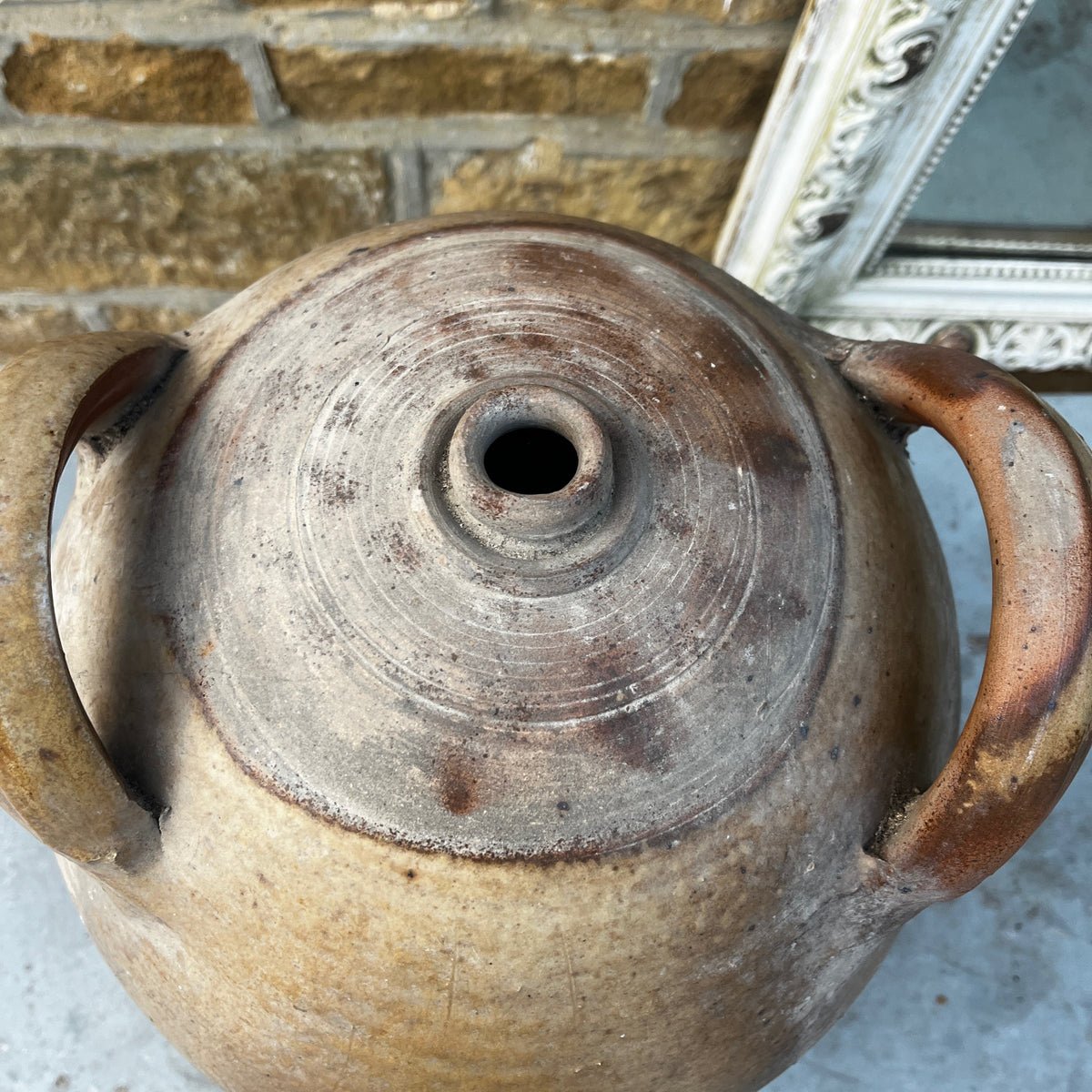 A Late 19th Century French Salt-Glazed Stoneware Vinegar Jar with Twin Handles