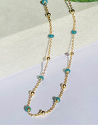 Gold Light Turquoise Enamel Necklace