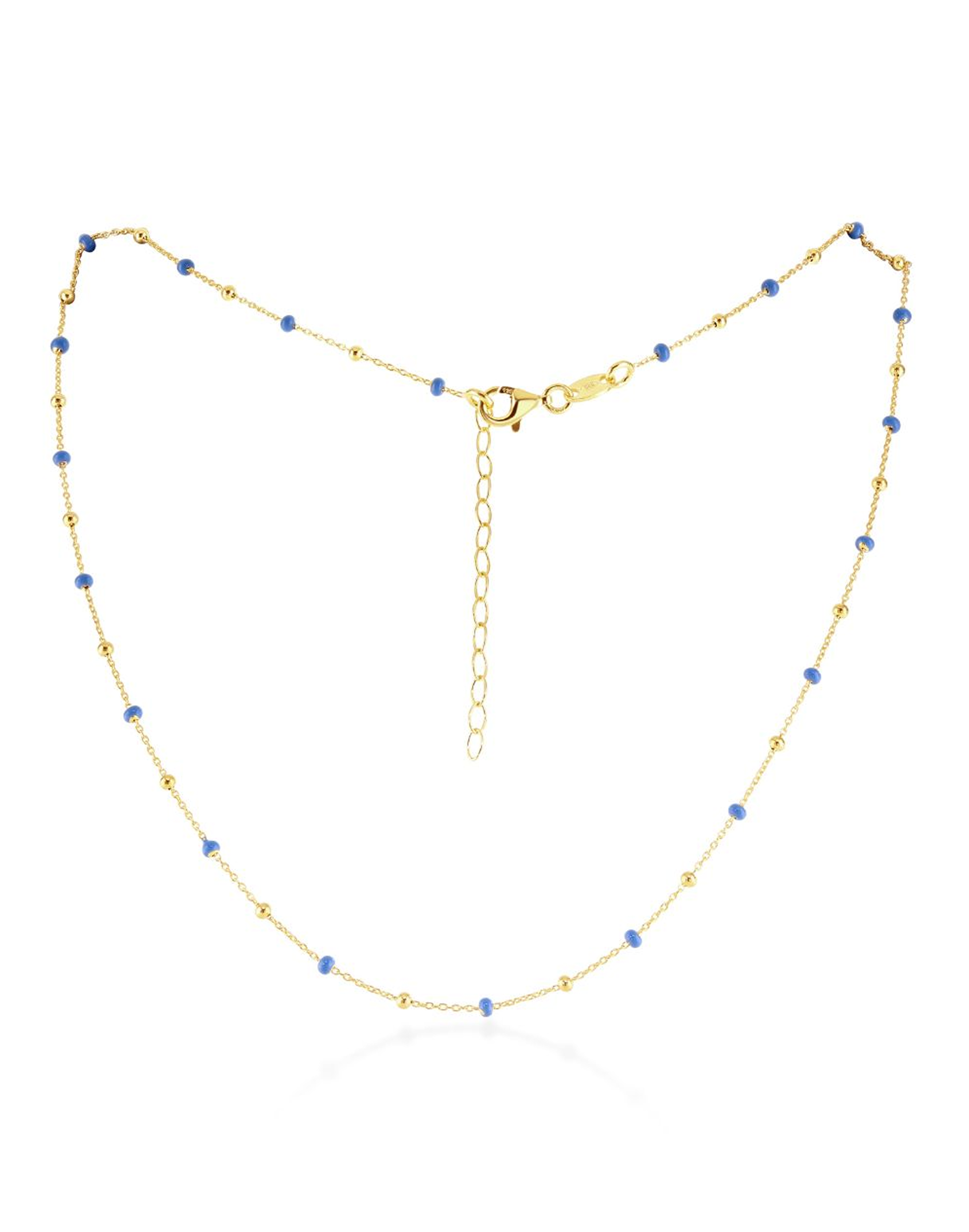 Gold Dark Turquoise Enamel Necklace