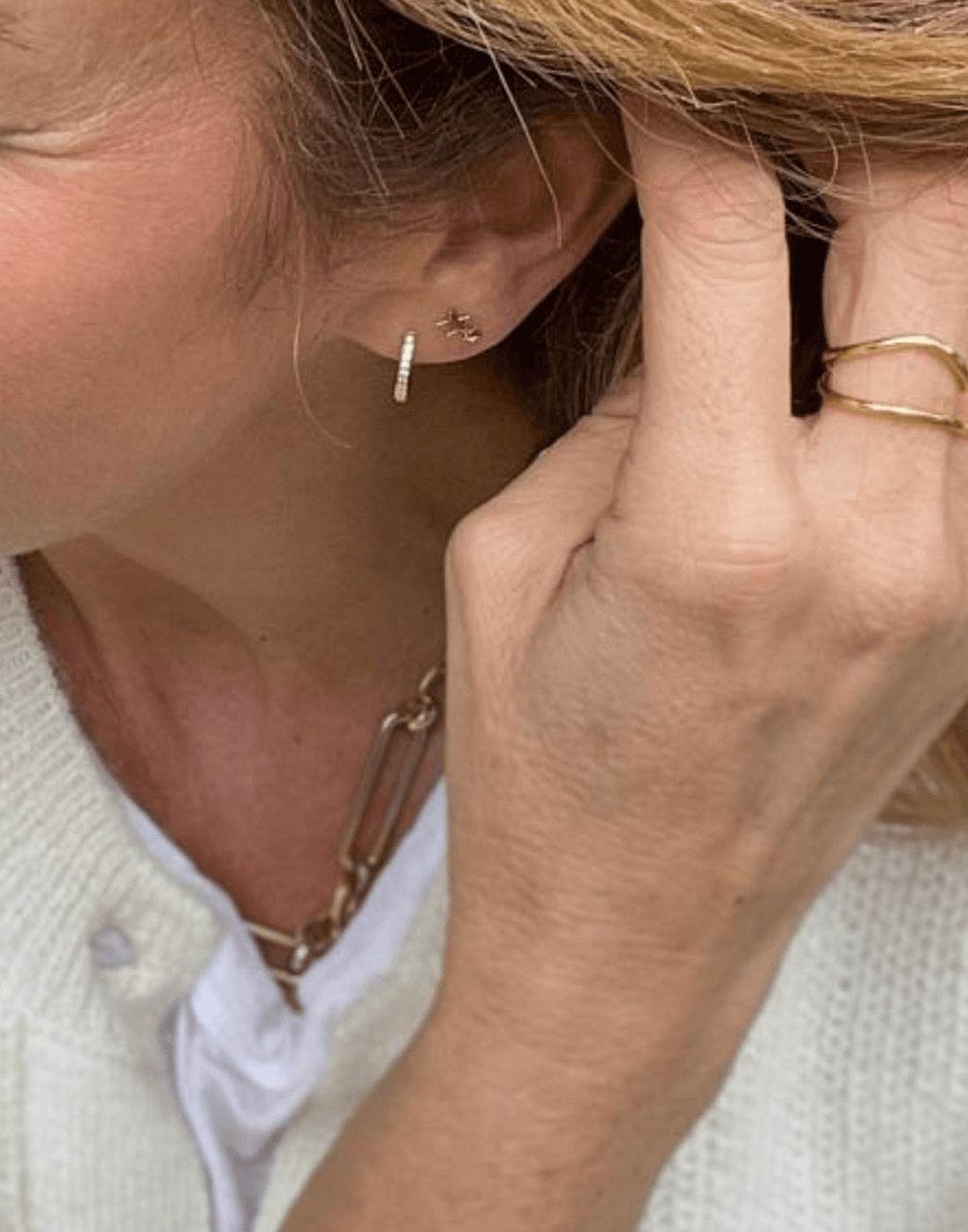 Gold Double Star Stud Earrings