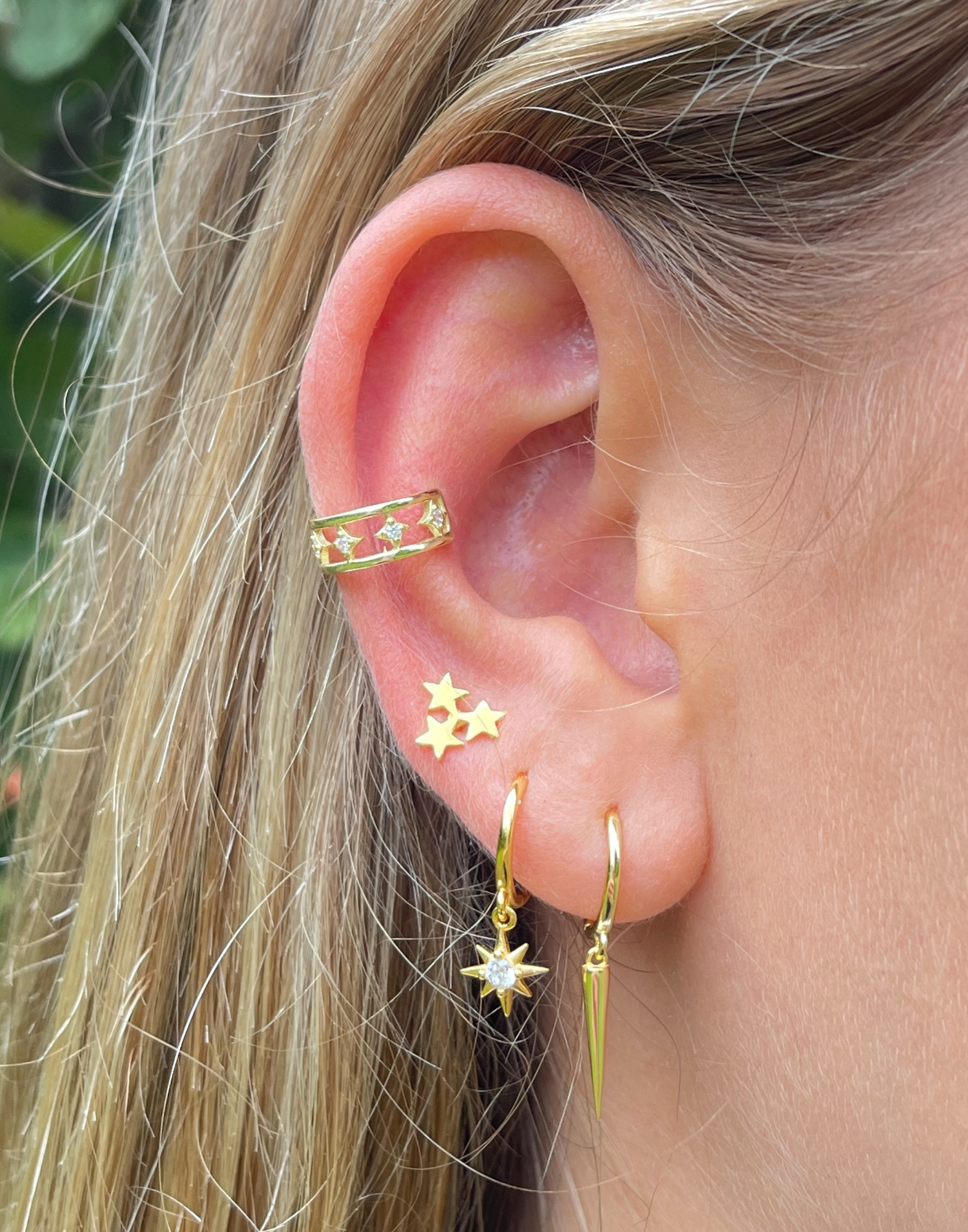 Gold CZ Star Charm Huggie Earrings