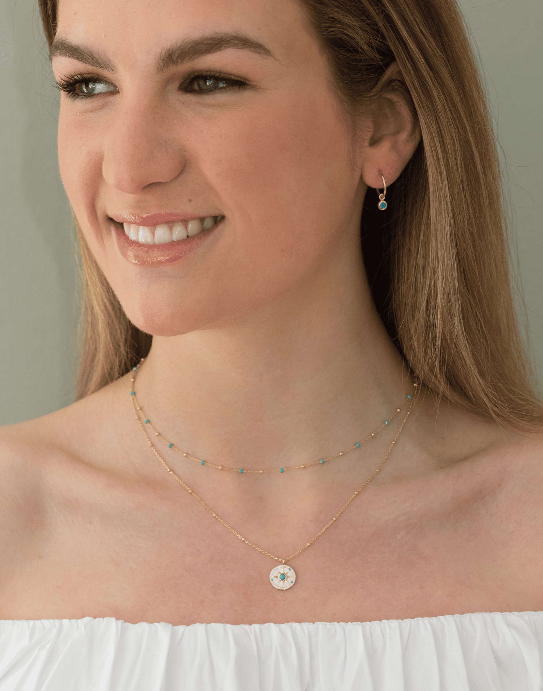 Gold Light Turquoise Enamel Necklace