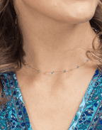 Gold Dark Turquoise Enamel Necklace