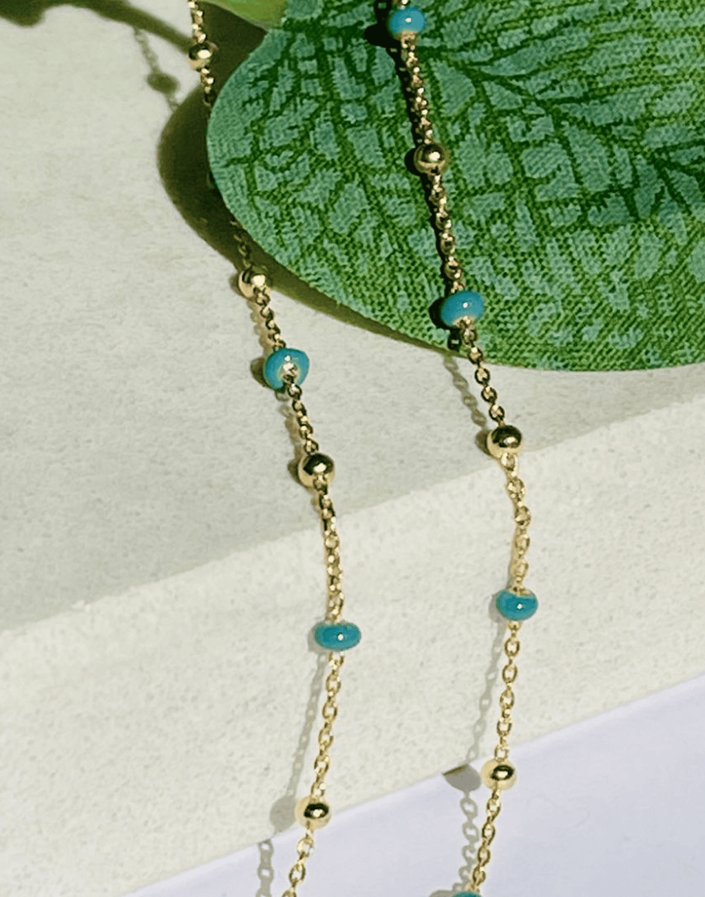 Gold Dark Turquoise Enamel Necklace