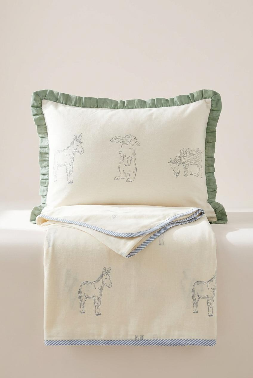 Meadow Nursery Pillow Cover - Blue