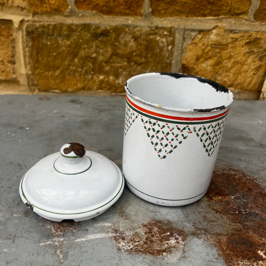 A Set of Four Vintage French Enamel Kitchen Storage Containers