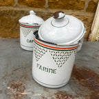 A Set of Four Vintage French Enamel Kitchen Storage Containers