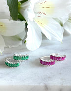 Silver and Hot Pink Holiday Huggie Earrings