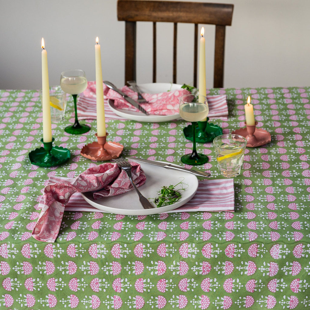 NEW FAN YEABRIDGE GREEN hand block printed tablecloth