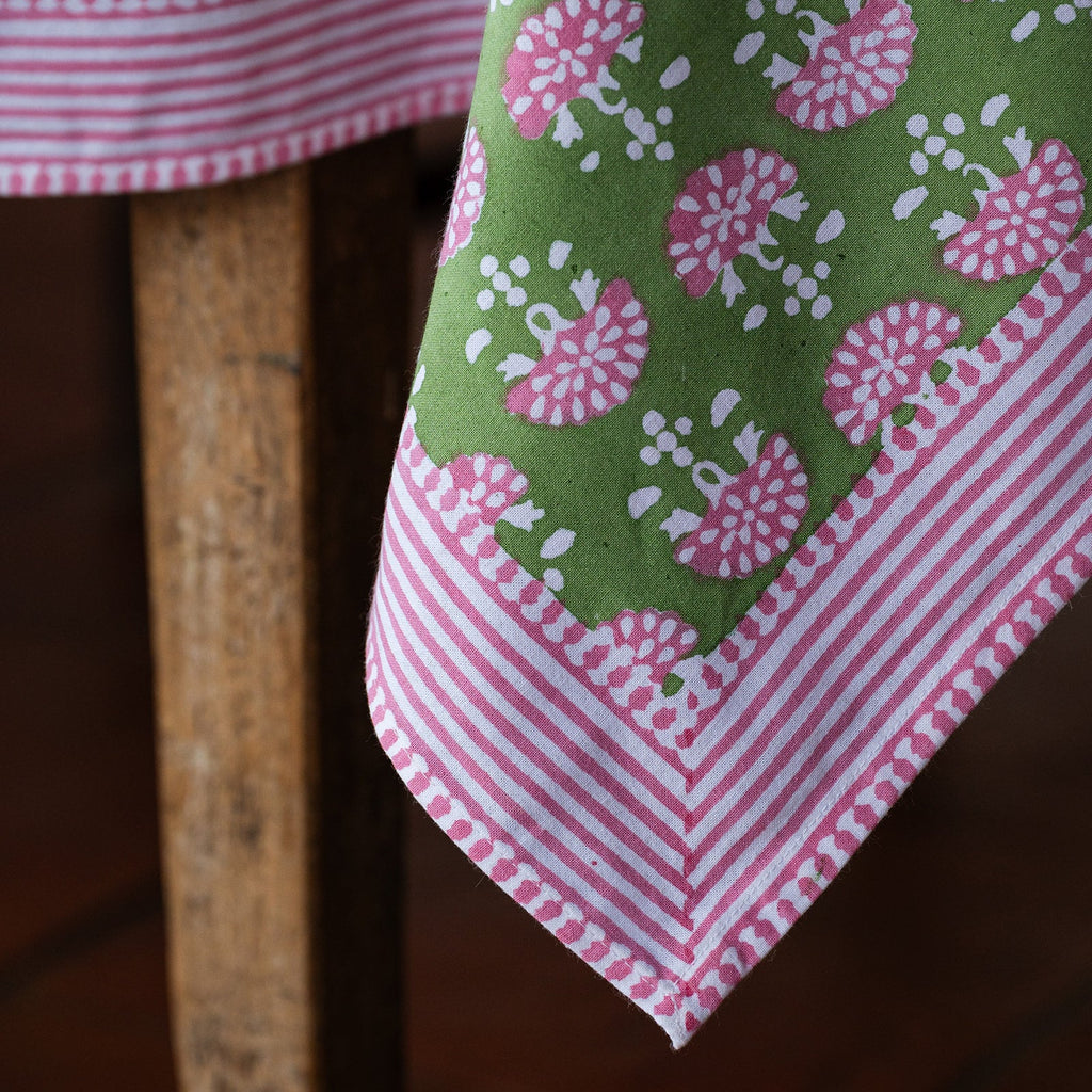 NEW FAN YEABRIDGE GREEN hand block printed tablecloth