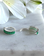 Silver and Green Holiday Huggie Earrings
