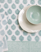 Green Blue Lotus Hand Block Printed Cotton Tablecloth