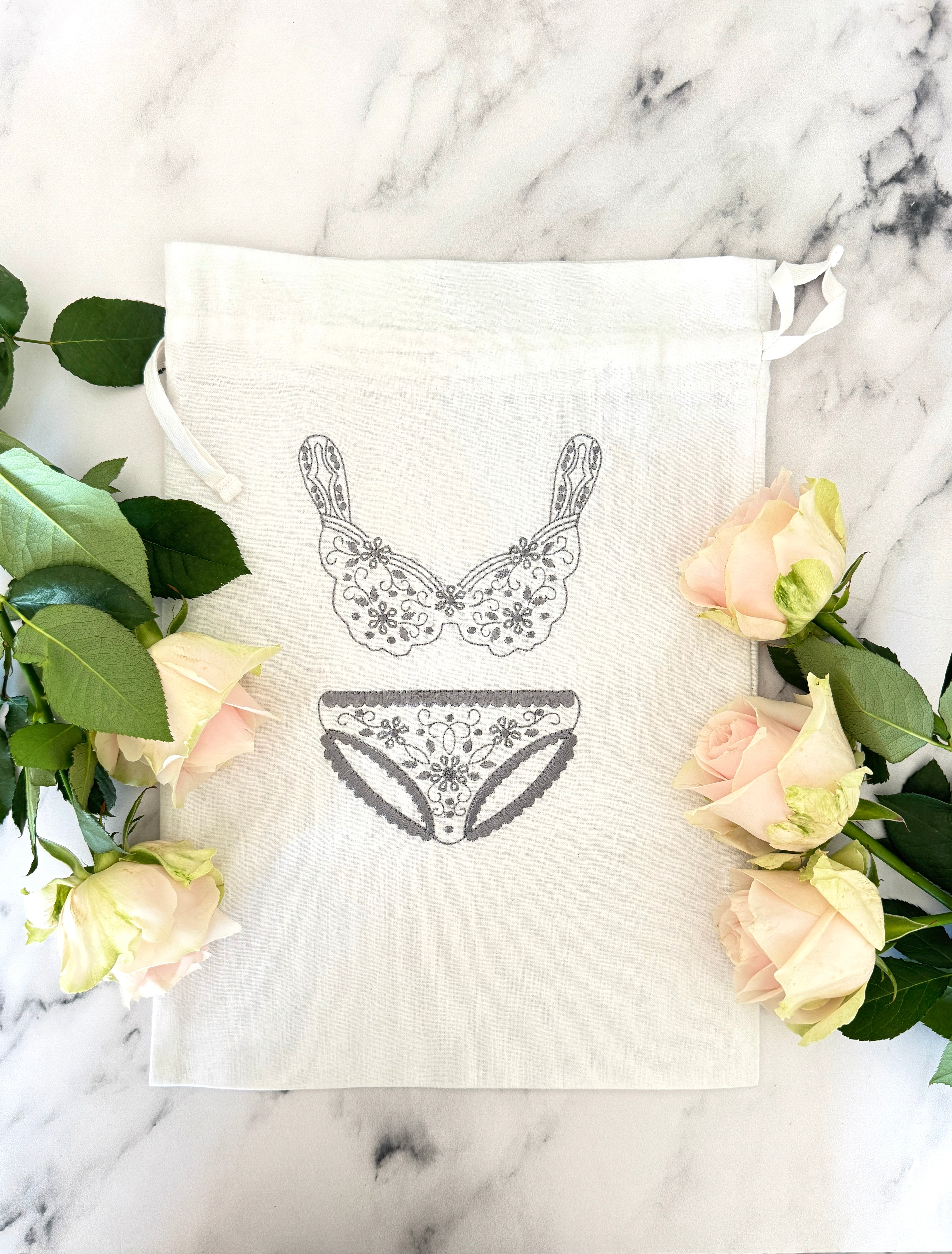 Linen Underwear Bag Grey on White