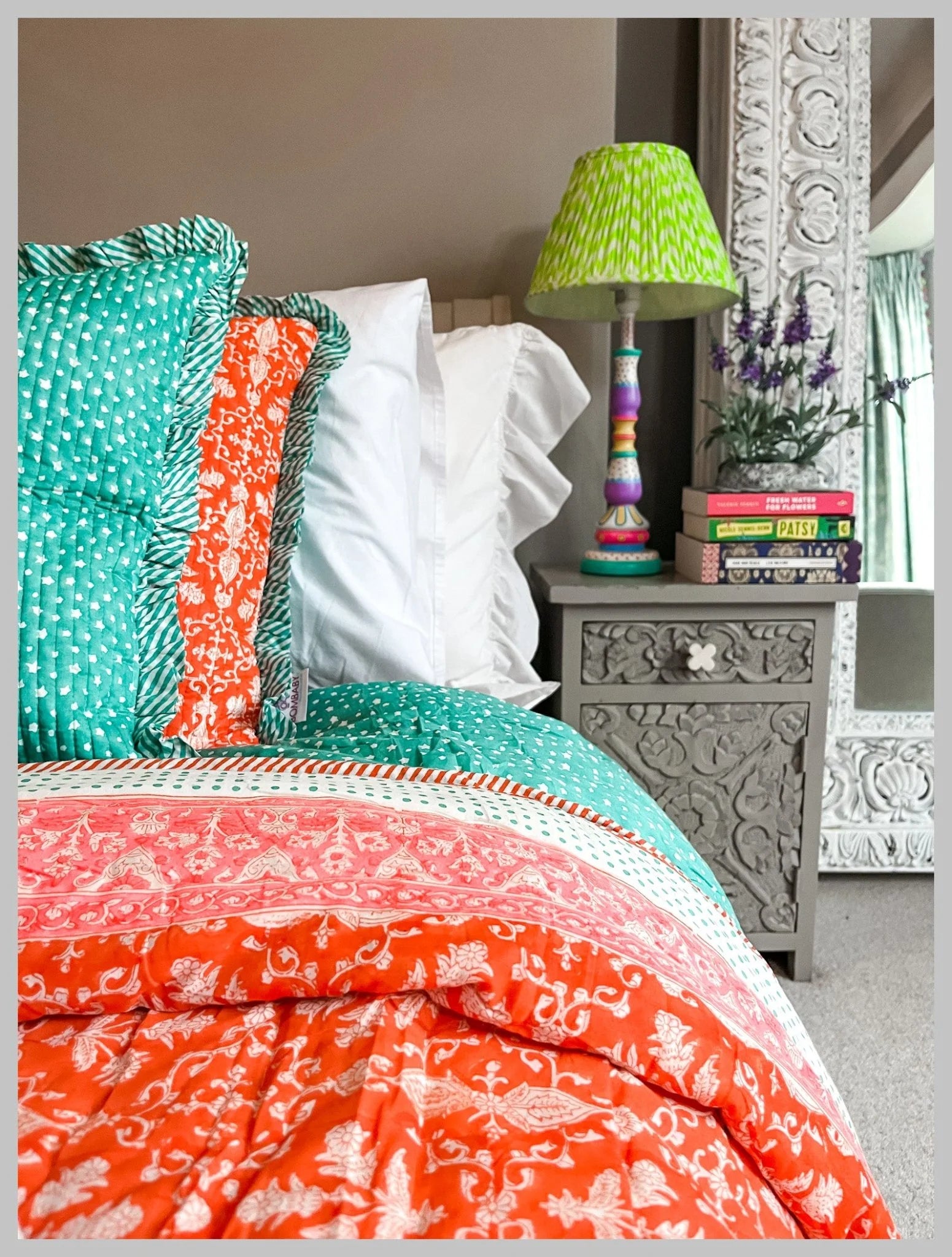 BLOCK PRINT HEIRLOOM QUILT | PALATIAL CORAL - King Size