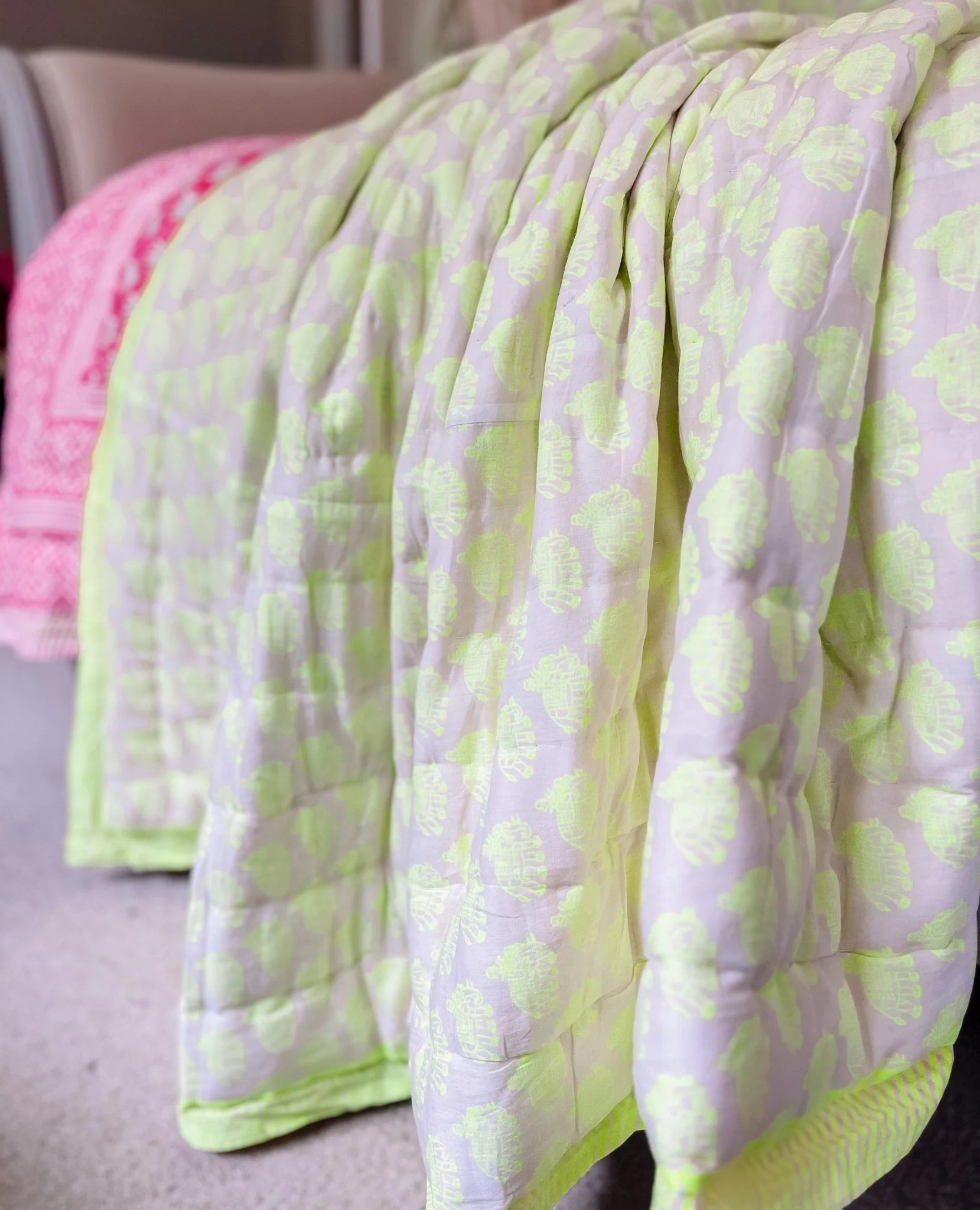 BLOCK PRINT HEIRLOOM QUILT | ESTHA IN NEON - King Size