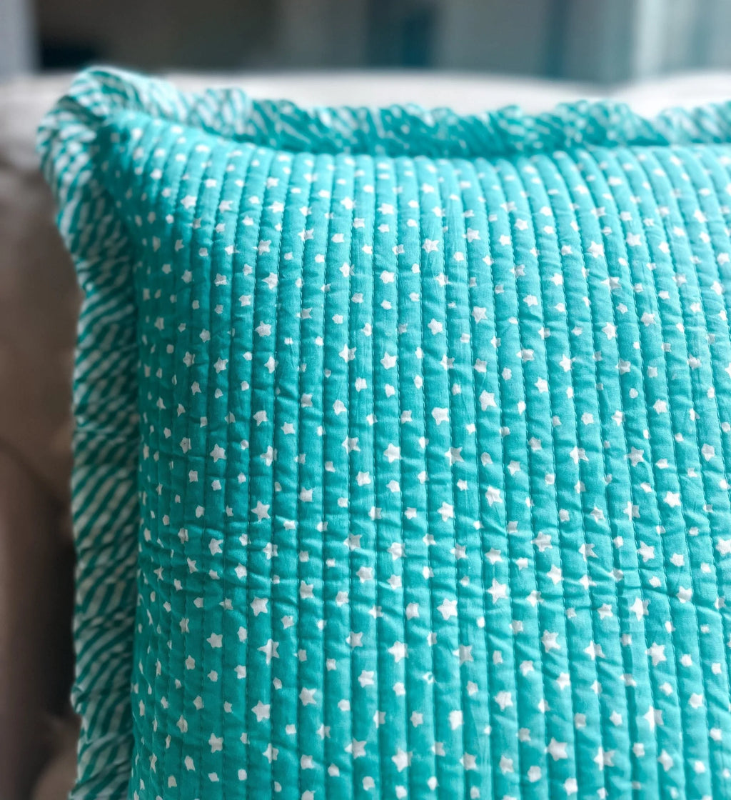 QUILTED RUFFLE CUSHION | PALATIAL CORAL