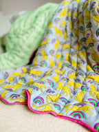 HANDMADE SCALLOP STANDARD QUILT | NEON RAINBOW LEOPARD