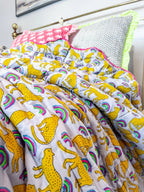 HANDMADE SCALLOP STANDARD QUILT | NEON RAINBOW LEOPARD