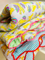 HANDMADE SCALLOP STANDARD QUILT | NEON RAINBOW LEOPARD